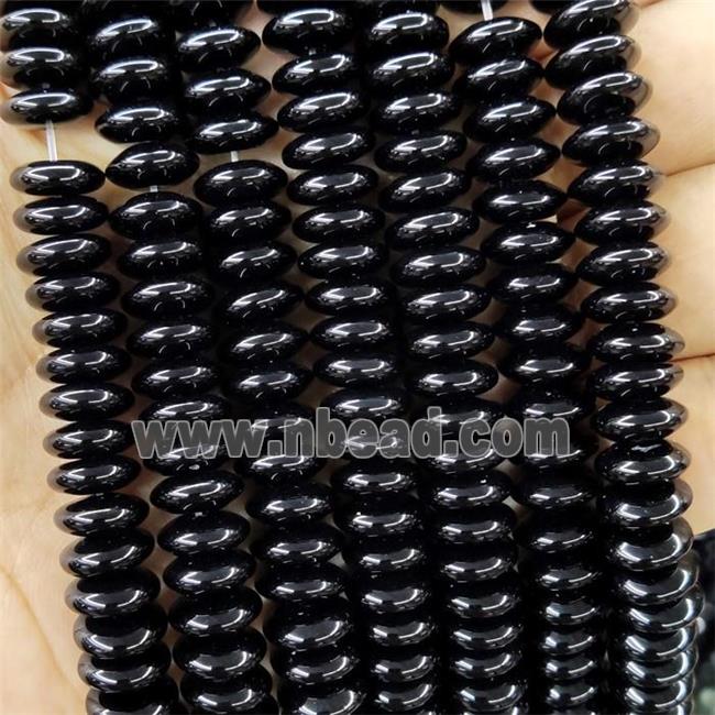 Natural Black Onyx Agate Beads Rondelle Smooth