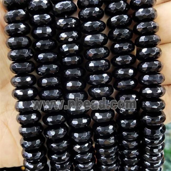 Natural Black Onyx Agate Beads Faceted Rondelle