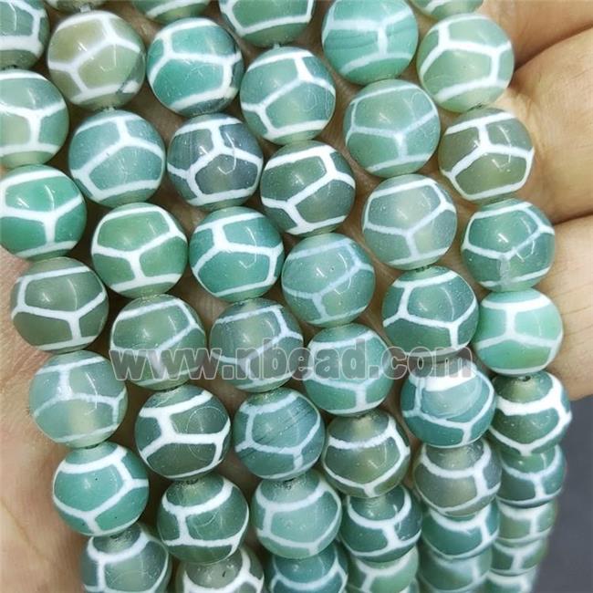 Tibetan Agate Beads Green Turtleback Smooth Round