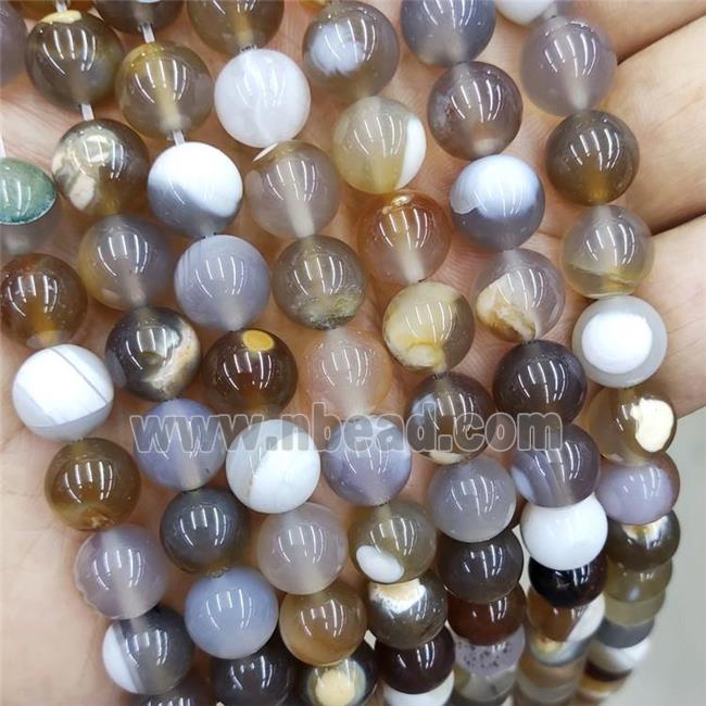 Natural Gray Agate Beads Fire Smooth Round