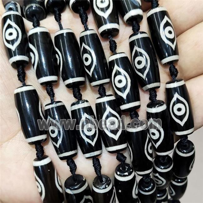 Tibetan Style Agate Rice Beads Evil Eye Black