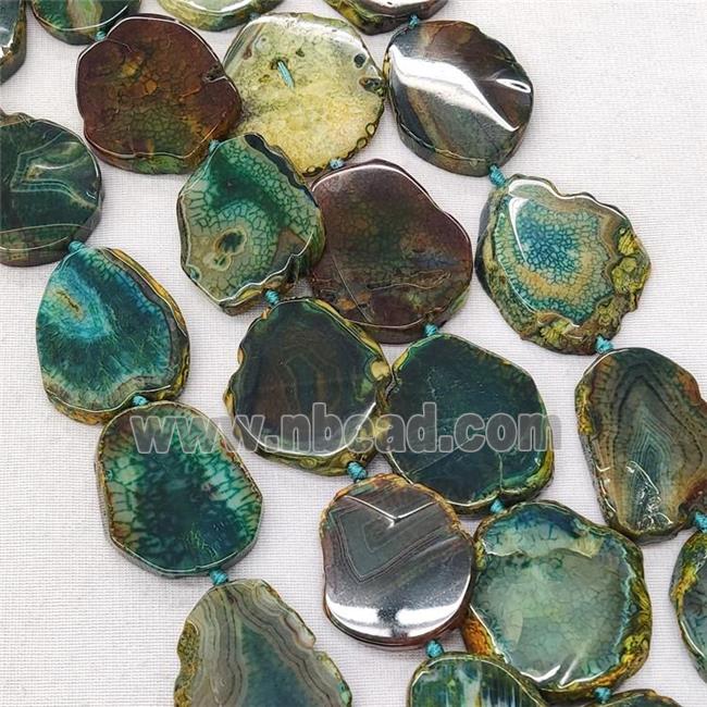 Natural Veins Agate Slice Beads Freeform Green Dye