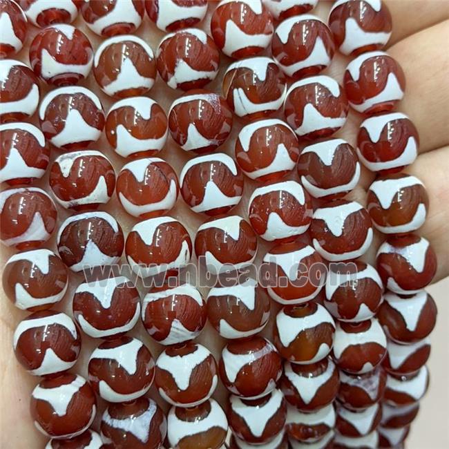 Tibetan Agate Beads Red Smooth Round Wave