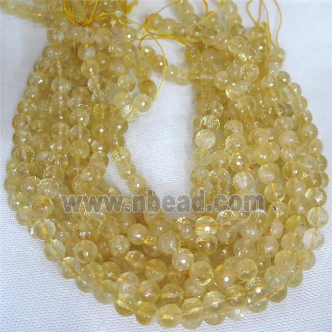 faceted round Yellow Citrine Beads