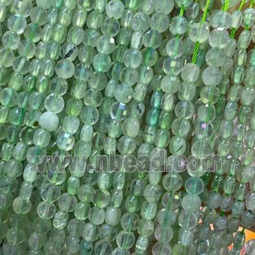green Prehnite Beads, faceted circle