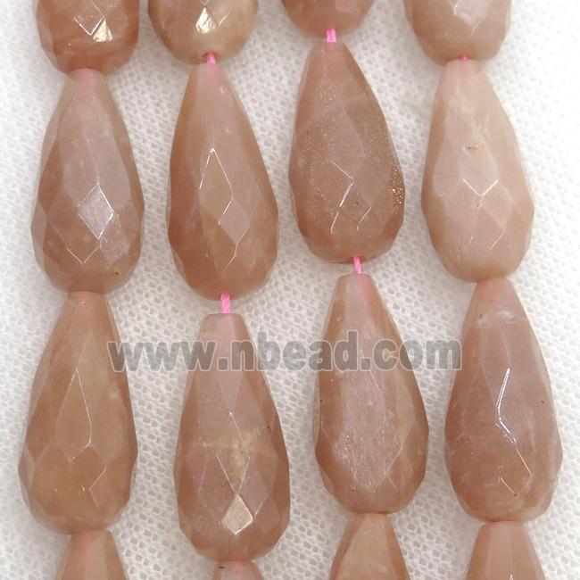 peach Moonstone Beads, faceted teardrop