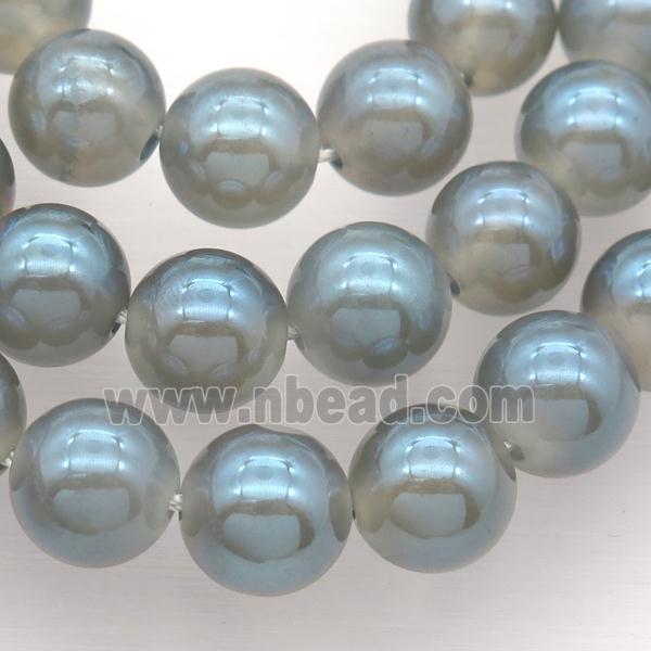 round white Agate Beads with grayblue electroplated