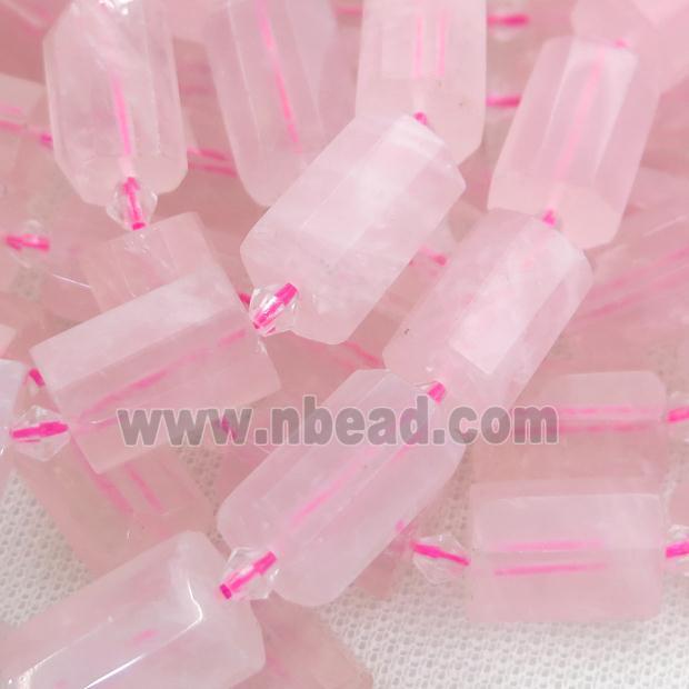 Rose Quartz beads, faceted tube