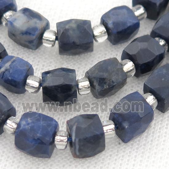 blue Sodalite Beads, faceted cube