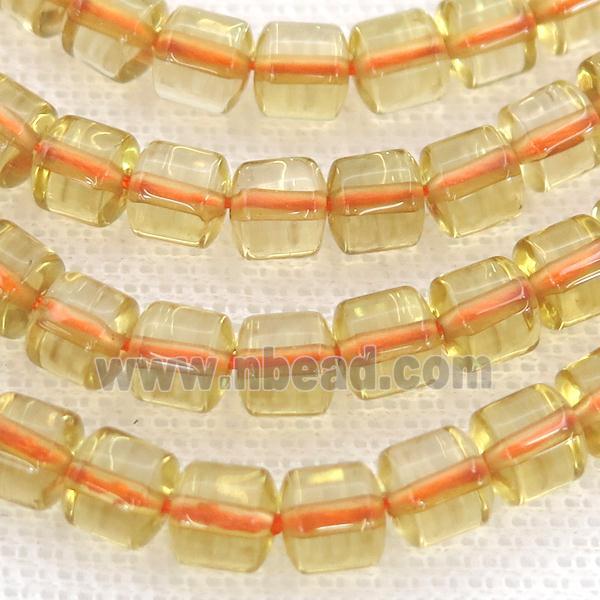 Crystal Quartz Beads, tube, lt.yellow dye