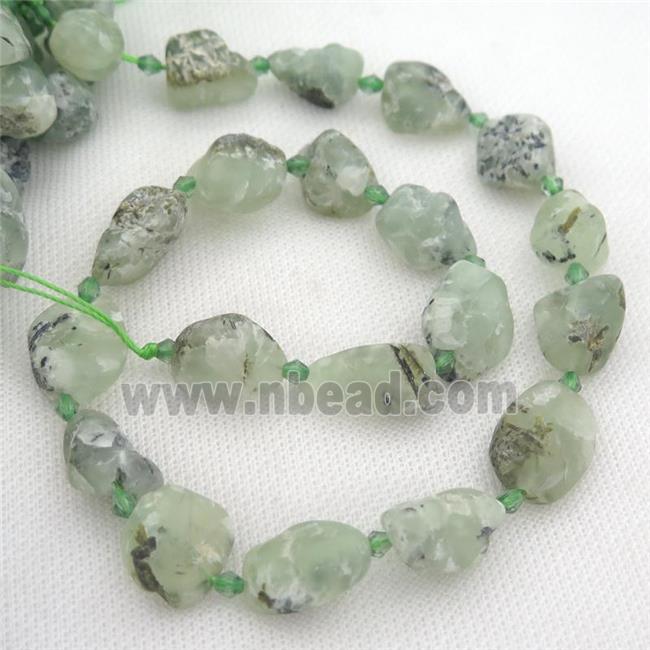 green Prehnite nugget Beads, freeform, matte