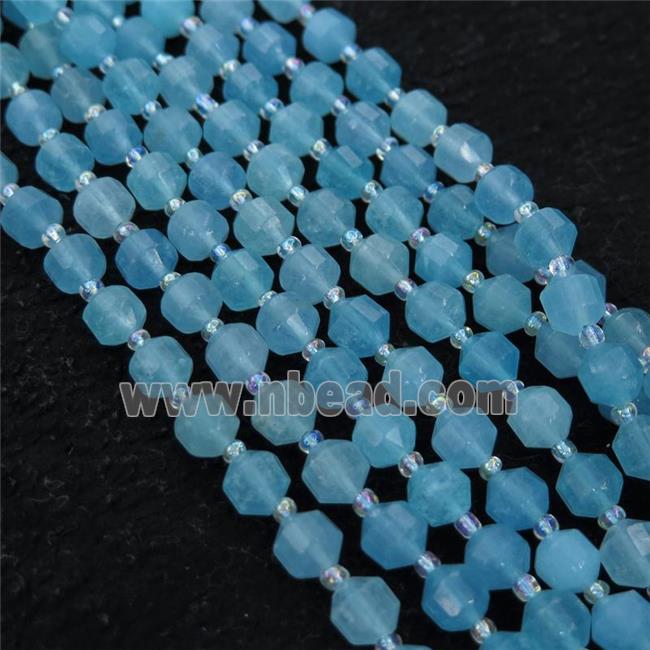 Aquamarine bullet beads, blue treated