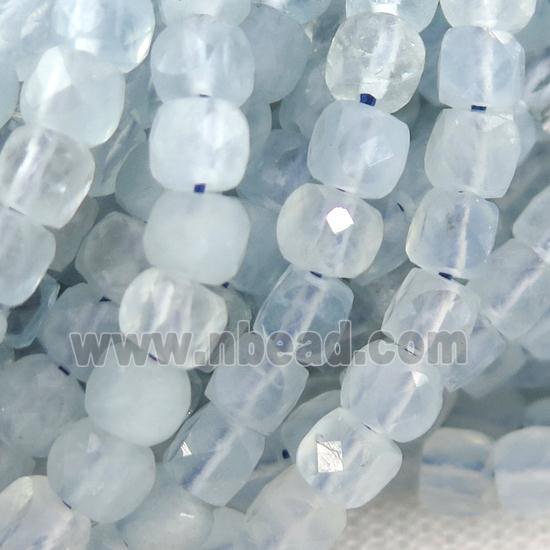blue Aquamarine Beads, faceted cube