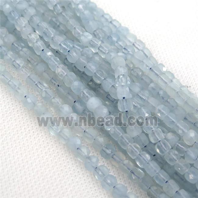 blue Aquamarine Beads, faceted cube