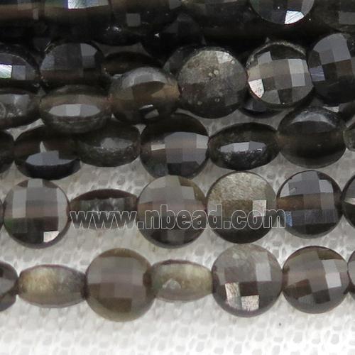 Obsidian Beads, faceted coin