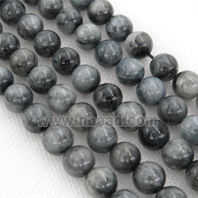 Natural Gray Hawk Eye Stone Beads Smooth Round Grayblack A-Grade