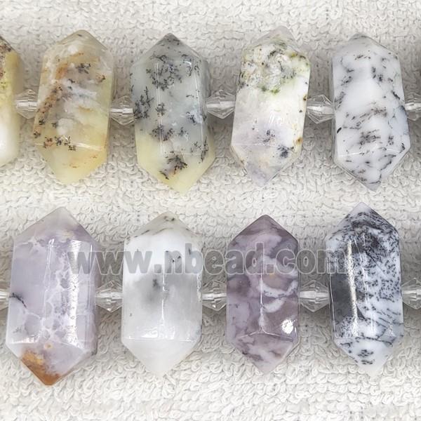 white Moss Opal bullet beads