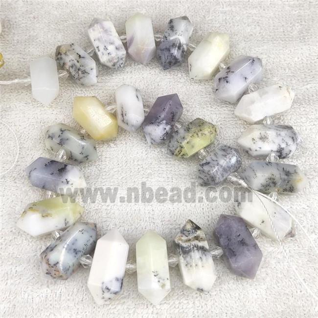 white Moss Opal bullet beads