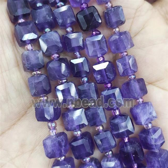 purple Amethyst Beads, faceted cube