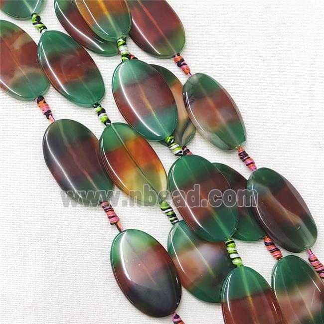 natural Agate Oval Beads, green red