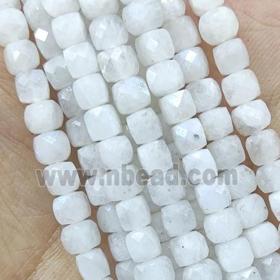 white MoonStone Beads, faceted cube