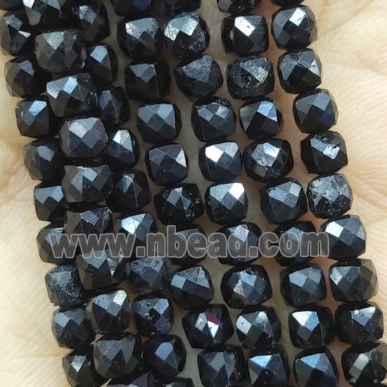 black Tourmaline Beads, faceted cube