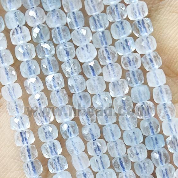 Blue Aquamarine Beads Faceted Cube