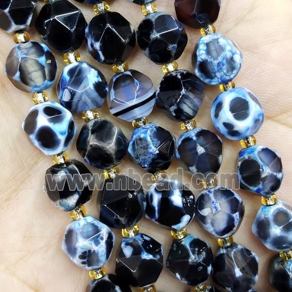 Natural Agate Beads Blue Dye Cut Round
