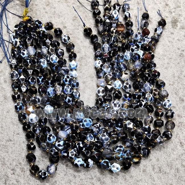 Natural Agate Beads Blue Dye Cut Round