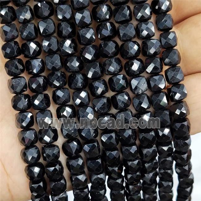 Natural Black Tourmaline Beads Faceted Cube