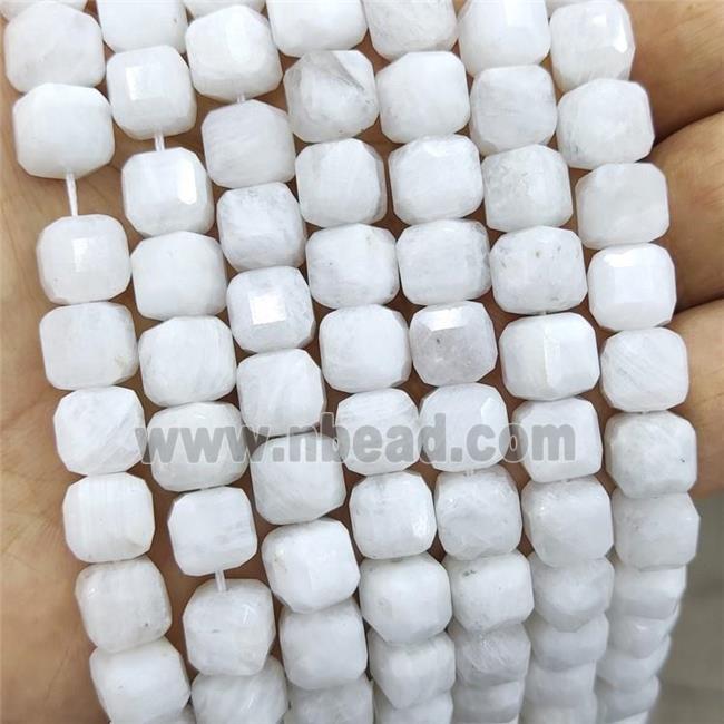 Natural White Moonstone Beads Faceted Cube
