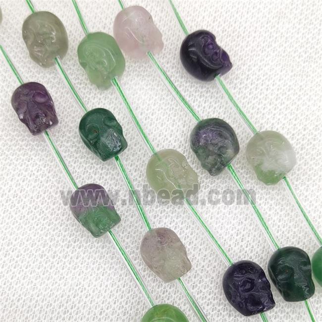 Natural Fluorite Skull Beads Multicolor Carved