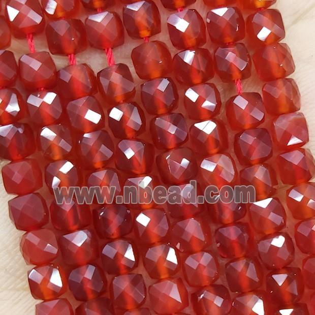 Natural Agate Beads Red Dye Faceted Cube