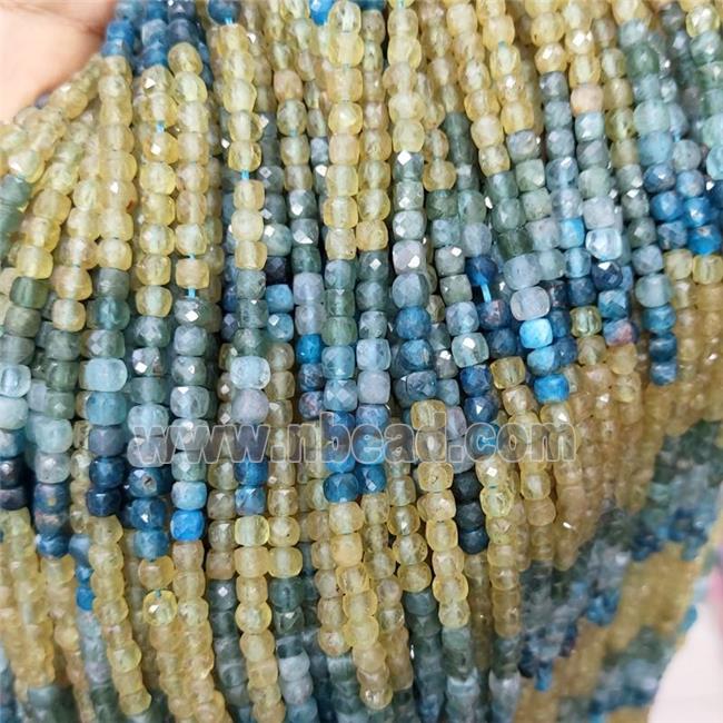 Natural Apatite Beads Multicolor Faceted Cube