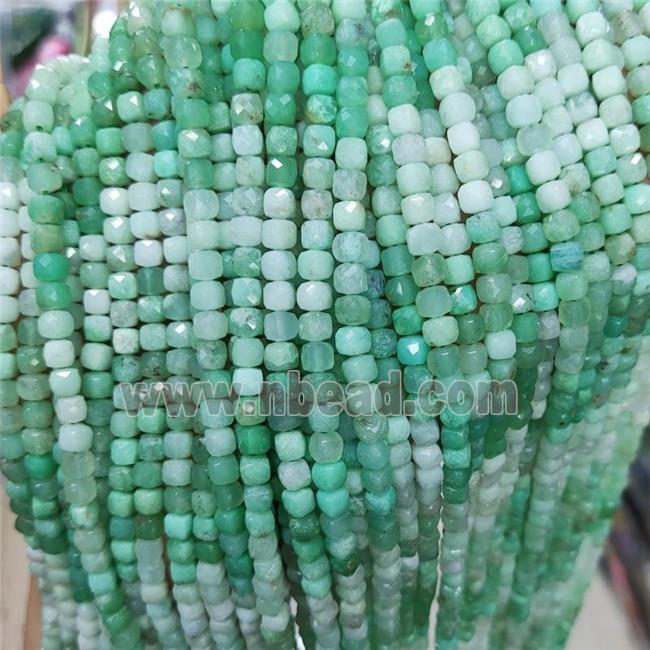 Natural Australian Chrysoprase Beads Green Faceted Cube