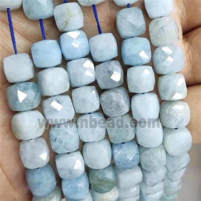 Natural Blue Aquamarine Beads Faceted Cube