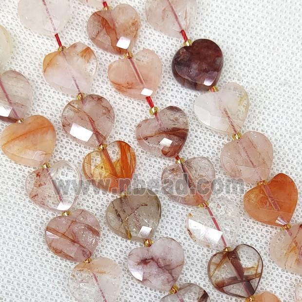 Natural Red Hematoid Quartz Heart Beads Faceted