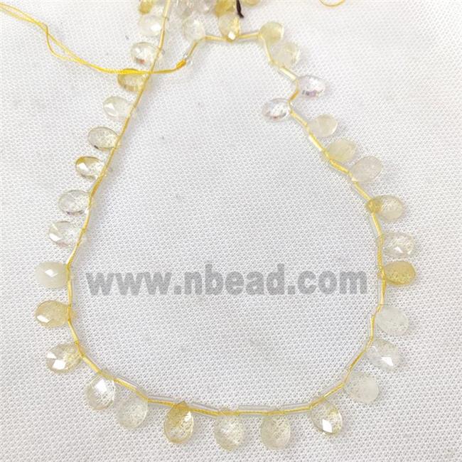 Natural Citrine Beads Yellow Faceted Teardrop Topdrilled