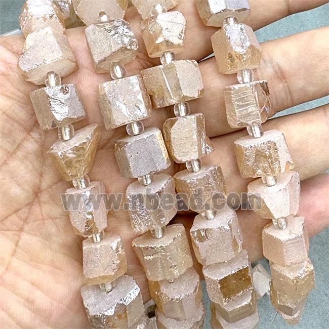Natural Crystal Quartz Nugget Beads Freeform Beige Electroplated