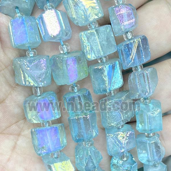 Natural Crystal Quartz Nugget Beads Freeform Teal AB-Color Electroplated
