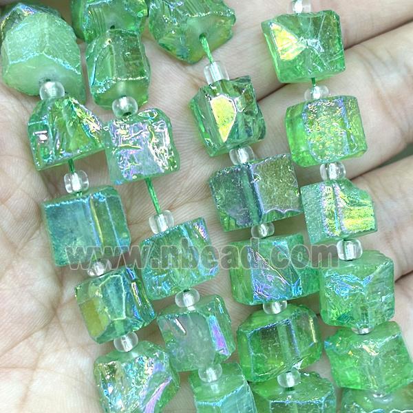 Natural Crystal Quartz Nugget Beads Freeform Green AB-Color Electroplated