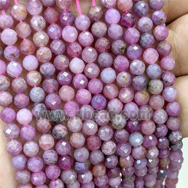 Natural Ruby Beads Pink Faceted Round