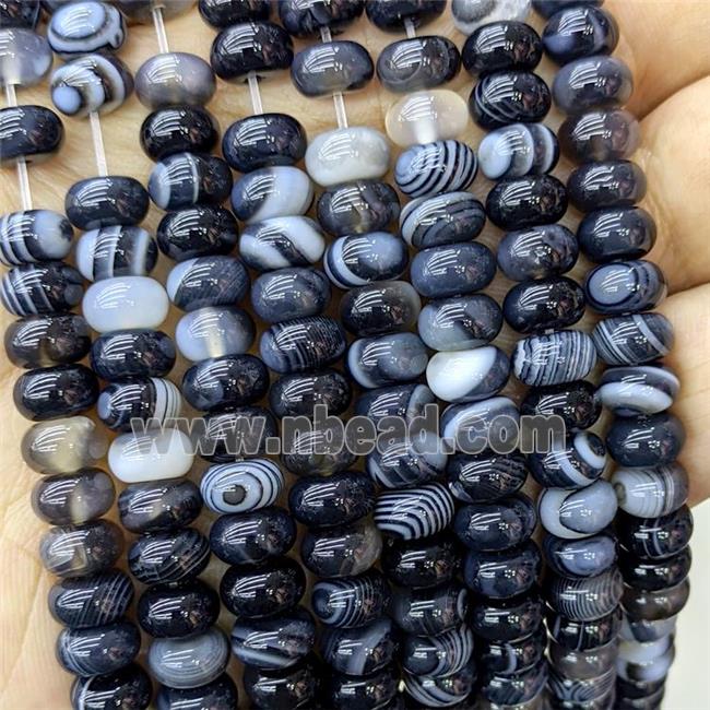 Natural Stripe Agate Beads Banded Smooth Rondelle Black Dye