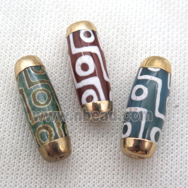mixed tibetan Dzi Beads rice beads, gold plated