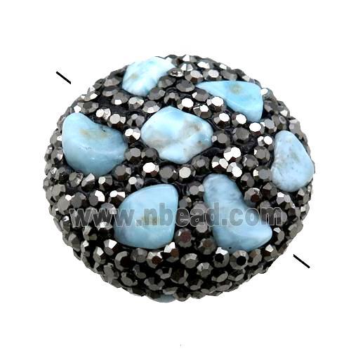 Clay circle Beads paved rhinestone with Larimar