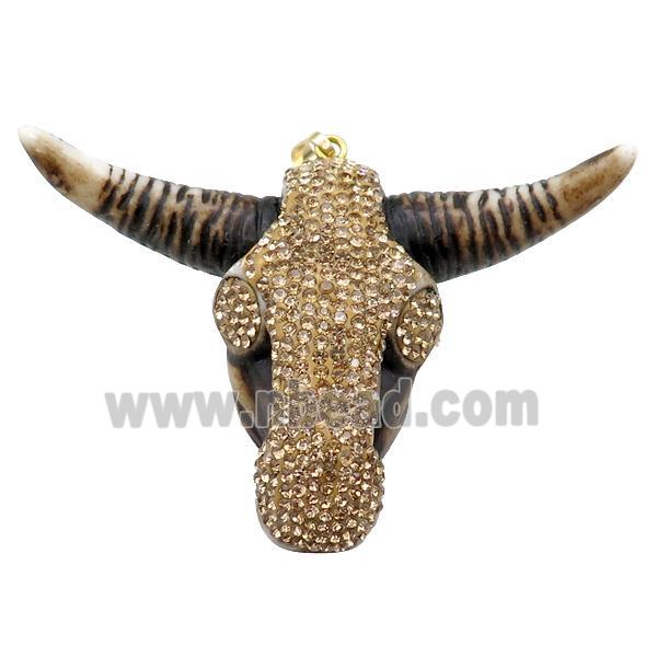 Resin bullhead paved yellow rhinestone