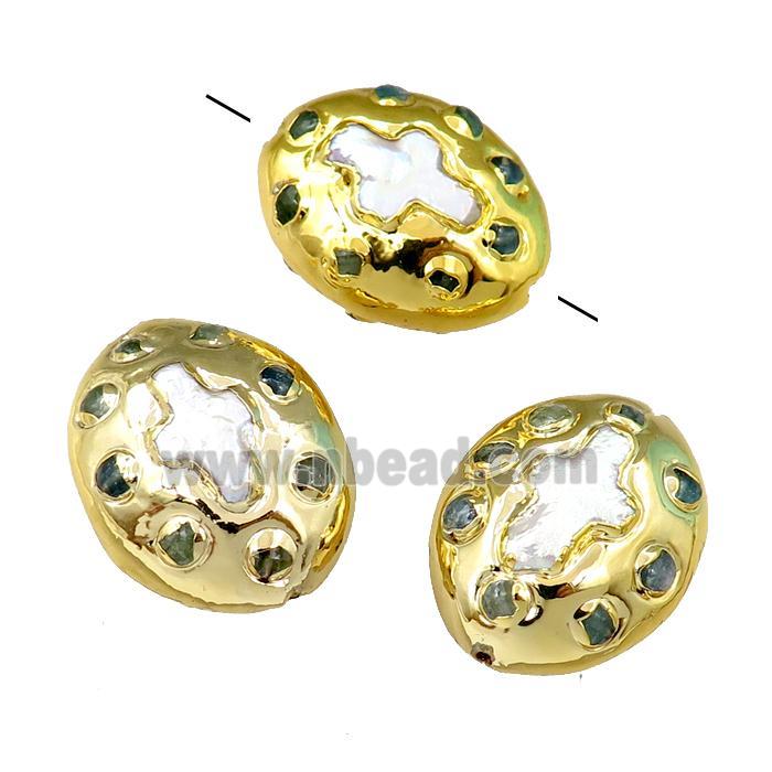 Pearl Beads, oval, gold plated