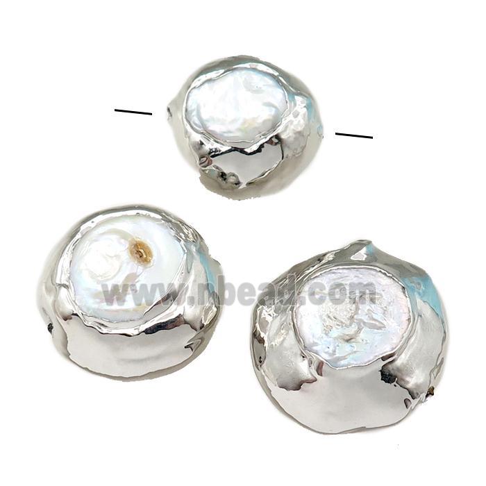 Cultured Pearl Beads, coin, silver plated