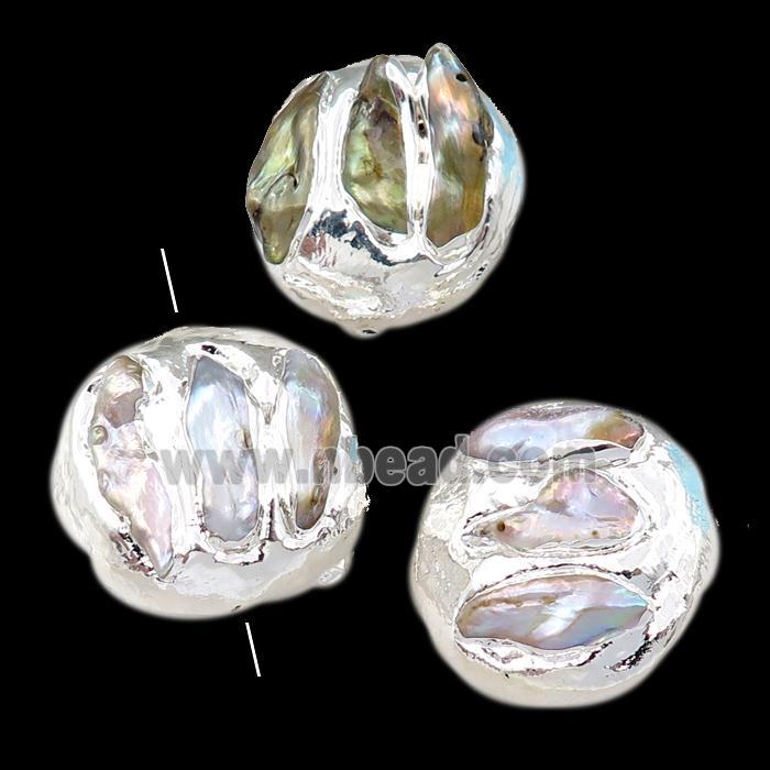 Cultured Pearl Beads, coin, silver plated