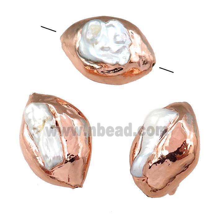 Cultured Pearl Beads, rice, rose gold